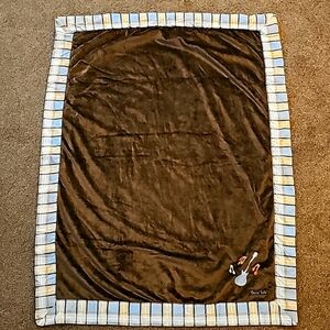 Trend Lab Guitar Baby Blanket Brown Blue Orange Plaid Trim Music Notes Security
